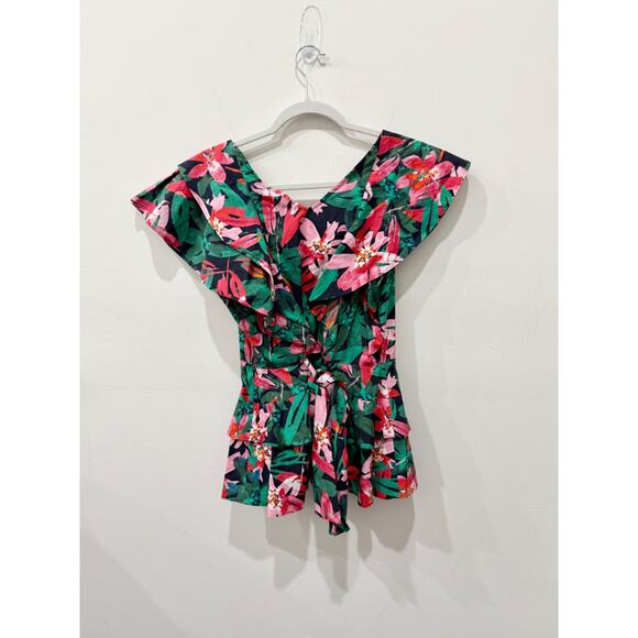 NWT Marissa Webb Maisie Floral Print Ruffle Hem Blouse Top Garnet Lily Women's M - Picture 3 of 7